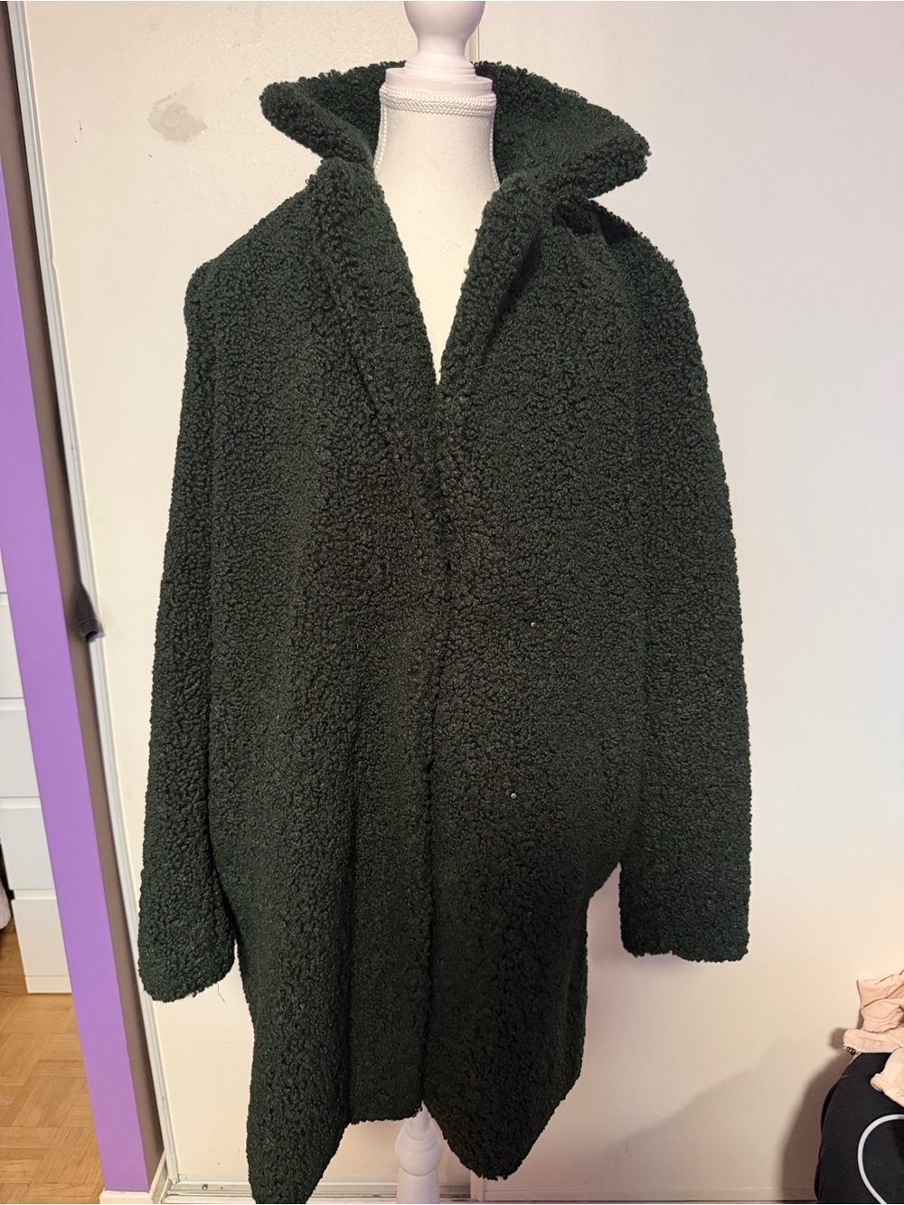 Noisy May Forest Green Teddy Coat with High Collar